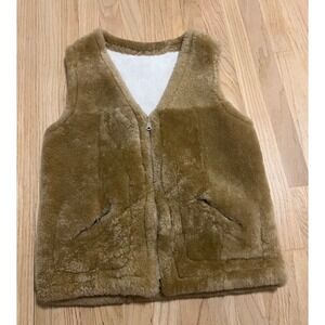 Genuine Sheepskin Vest Women's Size 36 Tan Full Zip Pockets Made in Australia
